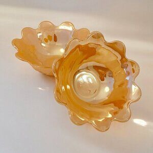 2 Vintage Peach Lustreware Bowls Candy Dishes Scalloped Edges